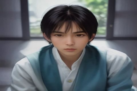 一位年轻职场人坐在咖啡馆内用笔记本电脑浏览蘑菇社区学习成长频道，桌上摆放着咖啡和笔记本，表情专注而愉悦